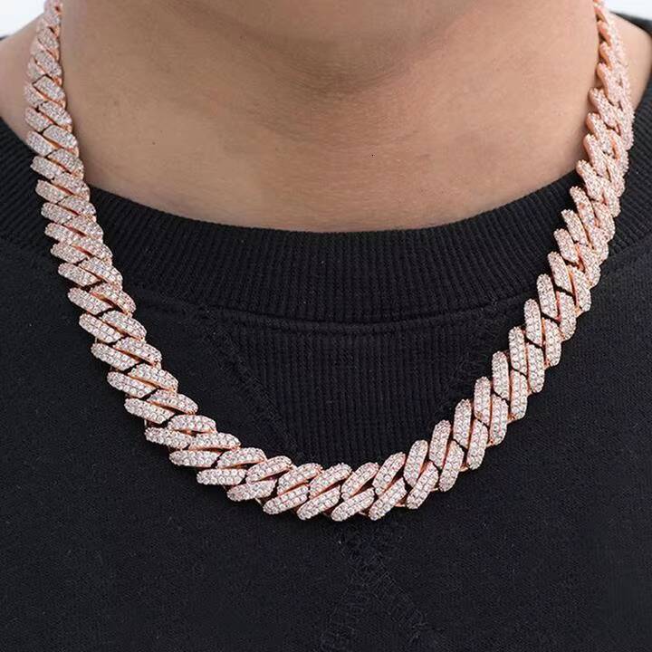 Jasen Custom 12mm White Gold Plated Solid Sterling Silver Cuban Link Necklace for Men Zircon Moissanite Diamond Rose Gold