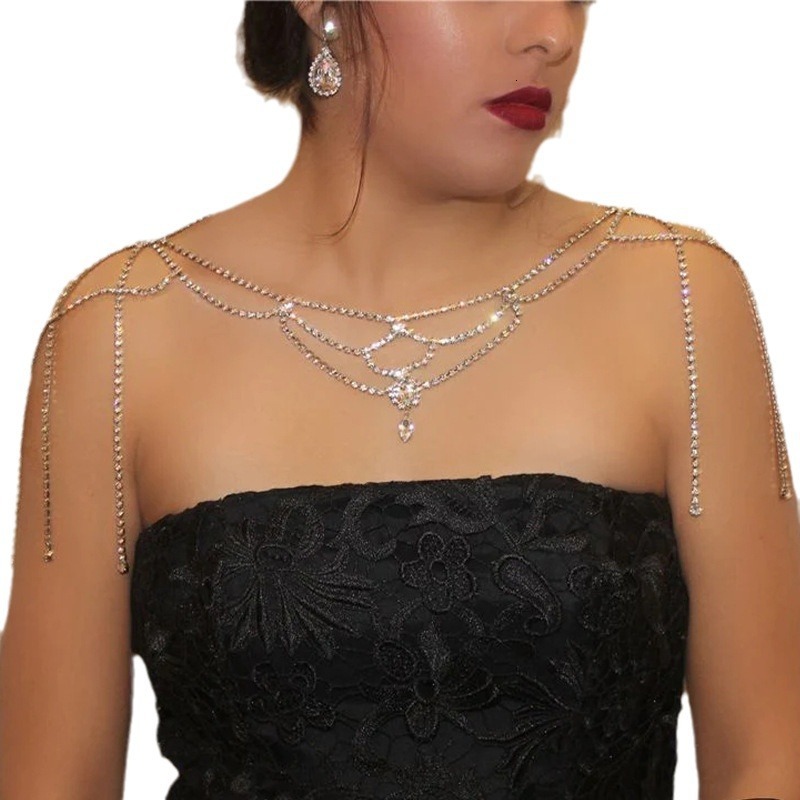 Multi Layer Fringe Shoulder Chain Moissanite Bling Bling Multi Layer Bridal Gown Accessories for Women Shoulder Chain