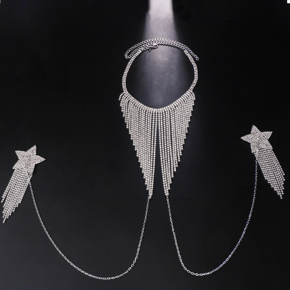 Hot Selling Iced out VVS Moissanite Bling Bling Star Shaped Chest Sticker Nipple Chain Sexy Shiny Nipple Chain Choker Tassel Body Chain for Women Phot