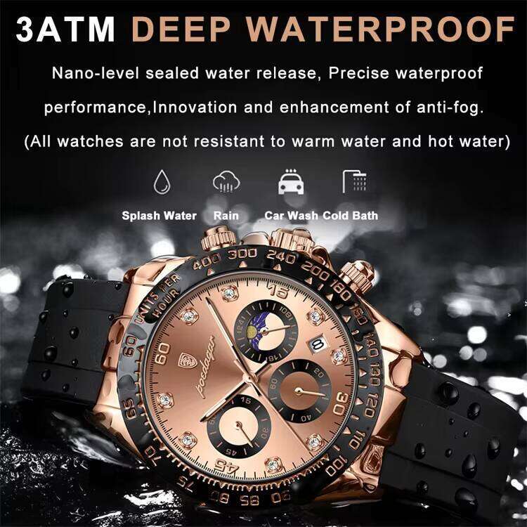 DHwatches Men's Sports Watch - Multifunction Chronograph, Moon Phase, 50M Waterproof, Silicone Strap, Luminous Quartz Wristwatch