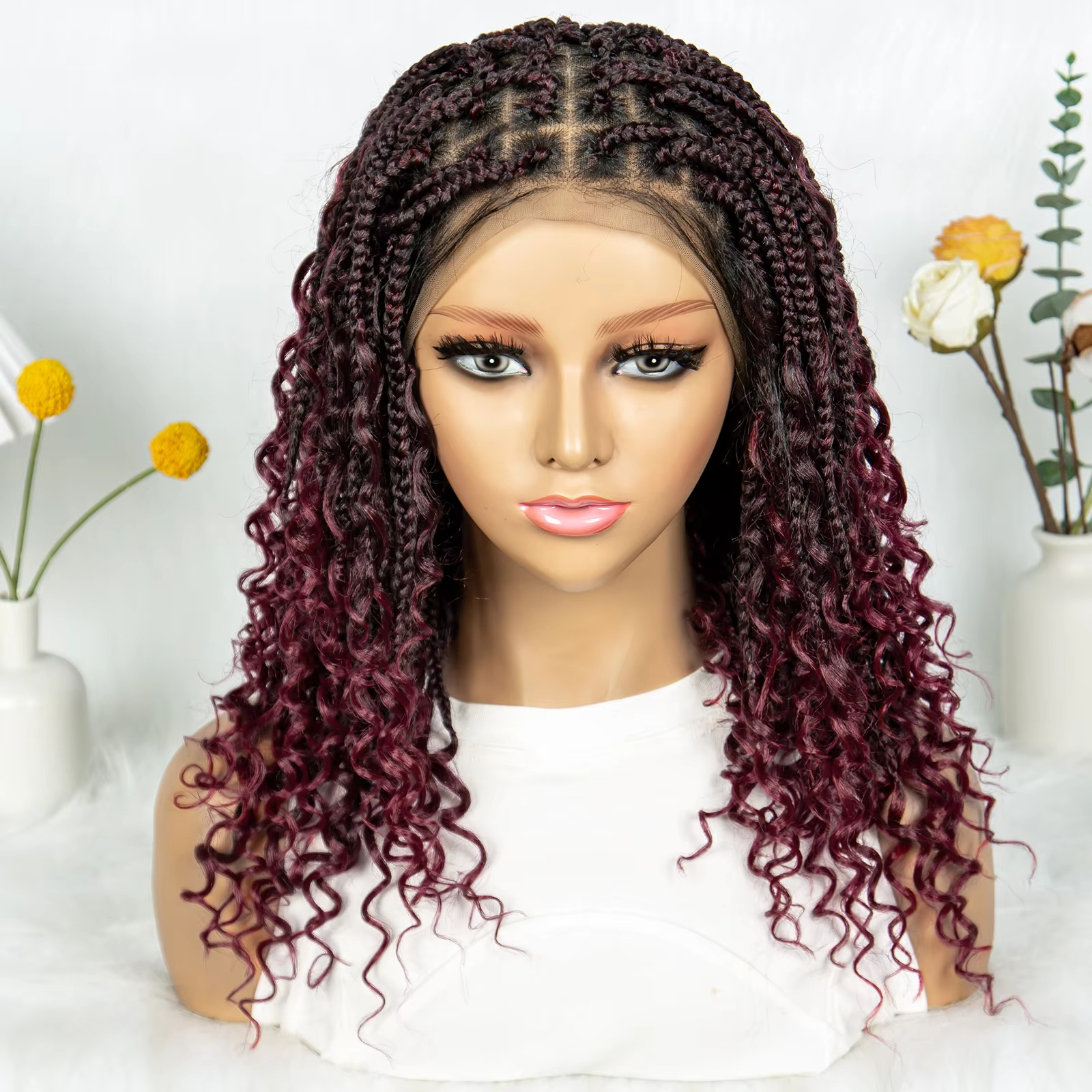 Lightweight Short Braids Wig Triangle Knotless Braided Hair Full Lace Wigs Knotless Box Braided Wigs Synthetic Twisted Braided Lace 180Density Wig Bla