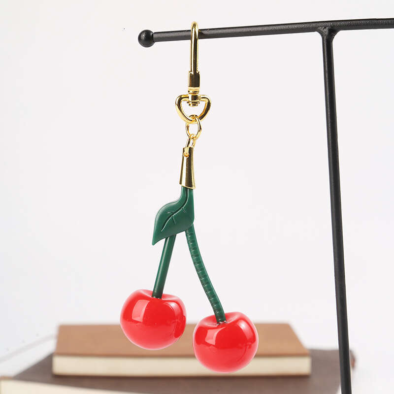 Smiley Face Shape Resin Fashion Exquisite Crystal Cherry Car Keychain Pendant Women's Ornament