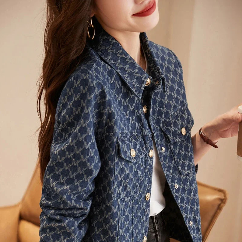 Blue Womens Denim Jackets with Print Outerwears Spring Autumn Graphic Female Jeans Coat on Sale Cowgirl Clothing Vintage 250718