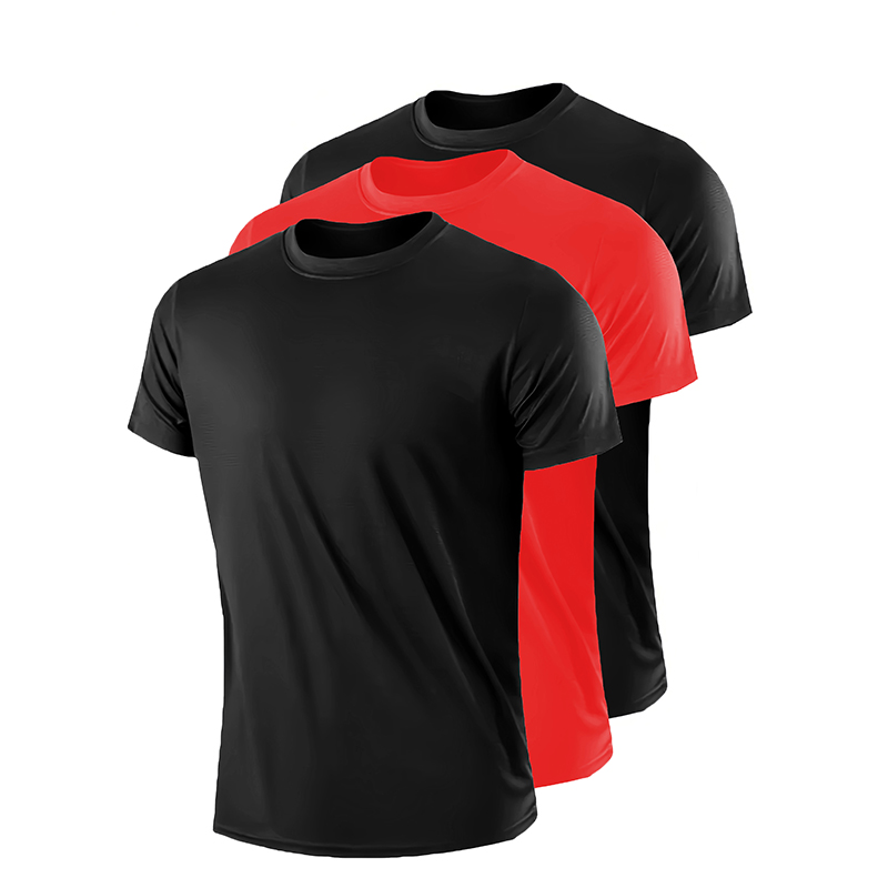 Mens Casual Black Red Solid Color T Shirts Comfort Fit Short Sleeve(Suitable for young men and women)