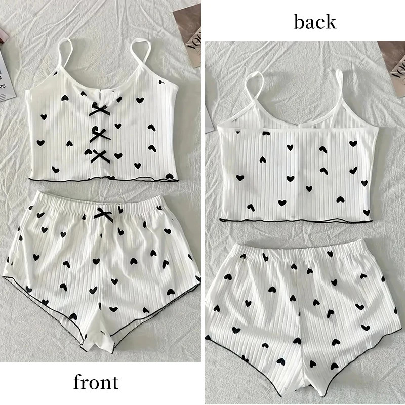 Womens Suspender Pajamas with HeartShaped Print TwoPiece Set Summer Comfortable Home Wear Sexy Casual 250717