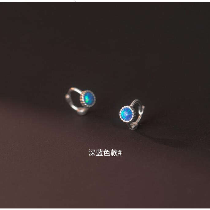 Tiqi Synthetic Colored Opal Pure Sier Stud Earrings for Women Mini Ear Cuff Niche Design Minimalist Ins Style