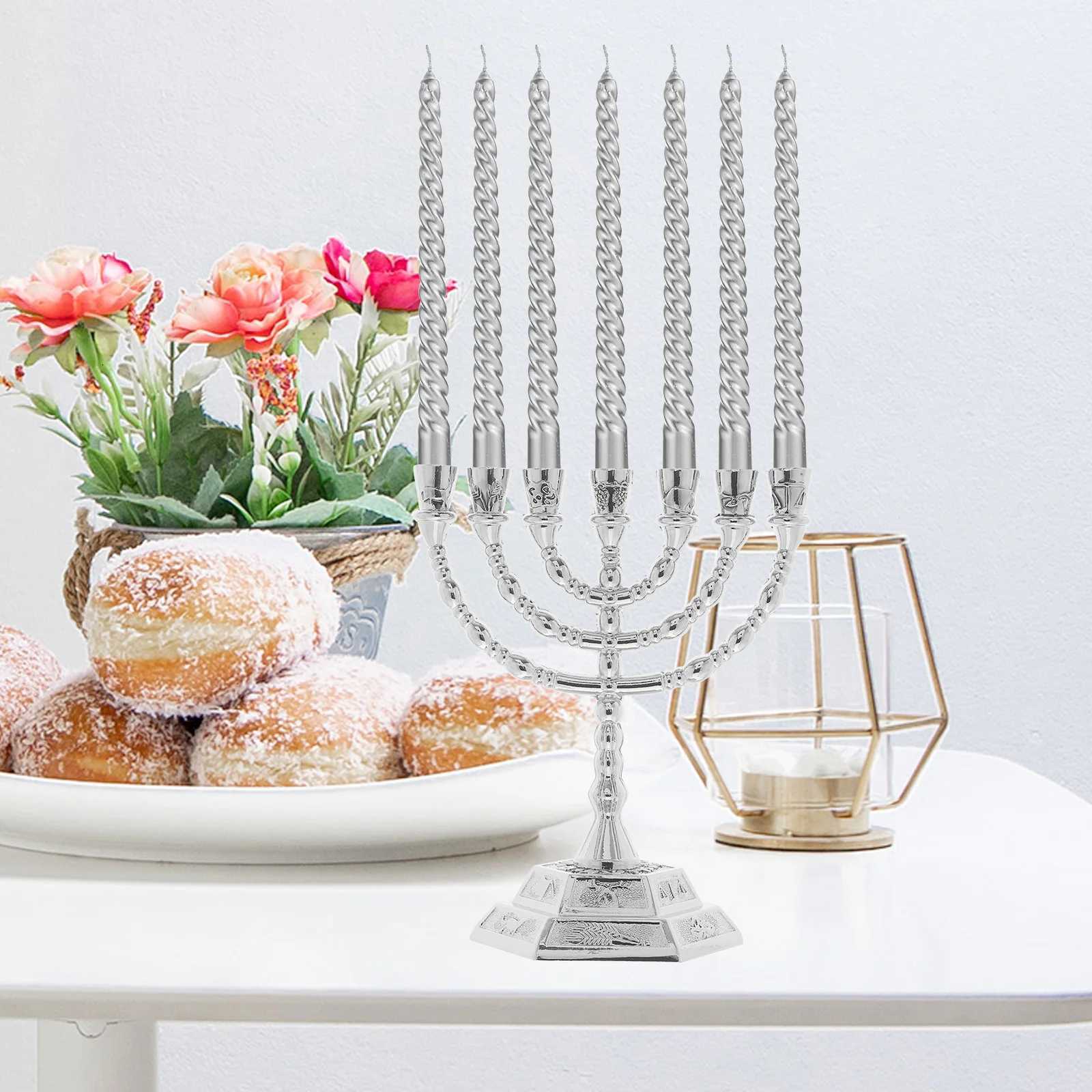 6.5cm 12cm 18cm Zinc Alloy Metal Candlestick Religious Candelabrum Vintage Menorah for Home Dining Table Office Hotel Bedroom W250721 H260310