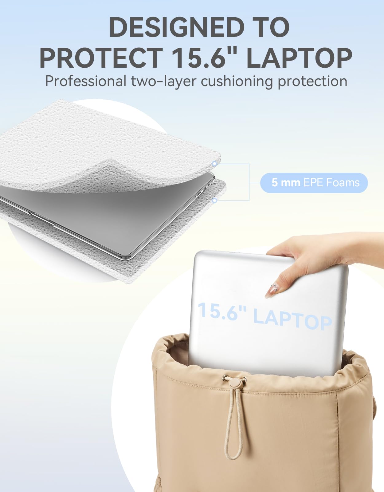 Women's Puffer Backpack, Versatile College Laptop Backpack with RFID Pocket, Water Resistant Casual Travel Daypack