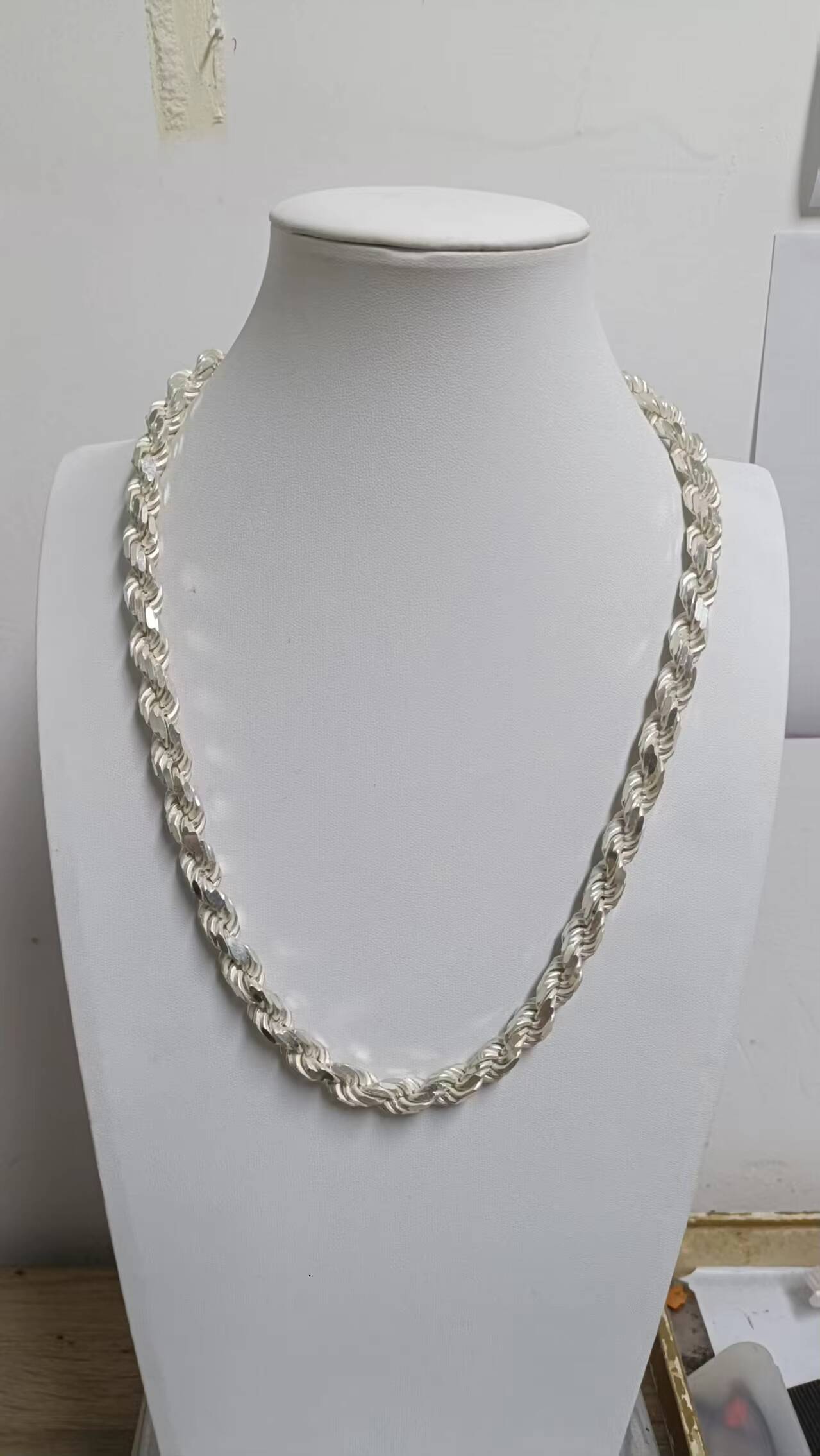 1 -10mm Sterling Silver 925 Rope Bracelet-diamond Cut-rhodium Plated 2-10mm Sterling Silver 925 Rope Necklace