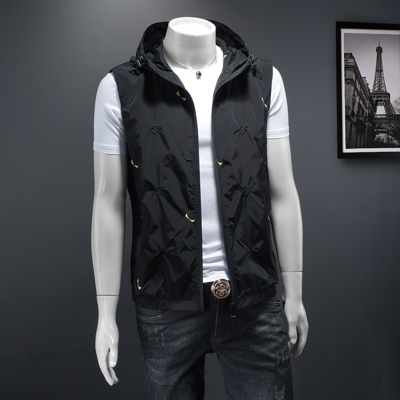 Mens Zipper Vest Jacket Ed Stand Collar Sleeveless Solid Color Casual Autumn Coat