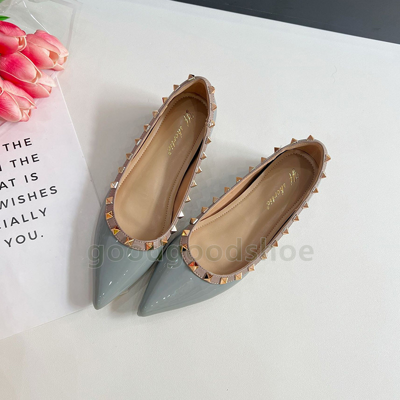 designer pointed toe loafers womens patent leather elegant ballet flats heels ladies dress shoes slip-on shallow mouth luxury rivet mary jane shoes
