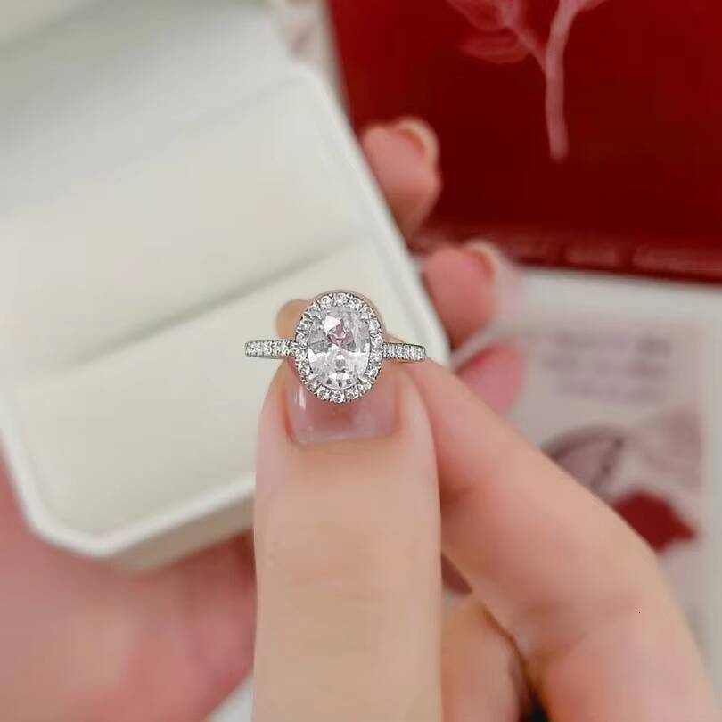 Luxury Marriage Oval Cut Vvs 1ct Moissanite Engagement Eternity Rings for Women Simple Single S925 Sterling Silver Fine Jewelry