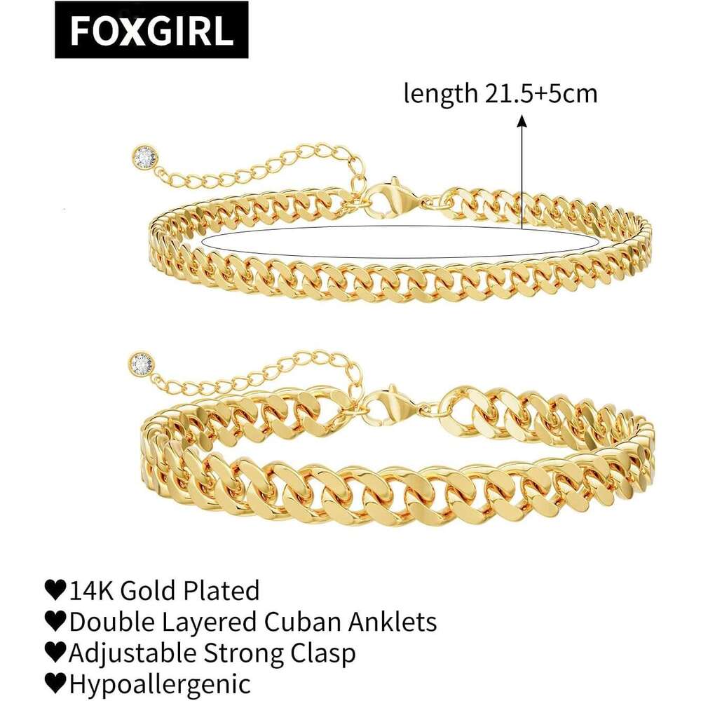 14K Plated/Sier Waterproof Minimalist Cuban Link Set Dainty Layered Ankle Bracelets Anklets for Women Gold Anklet Jewelry Gifts