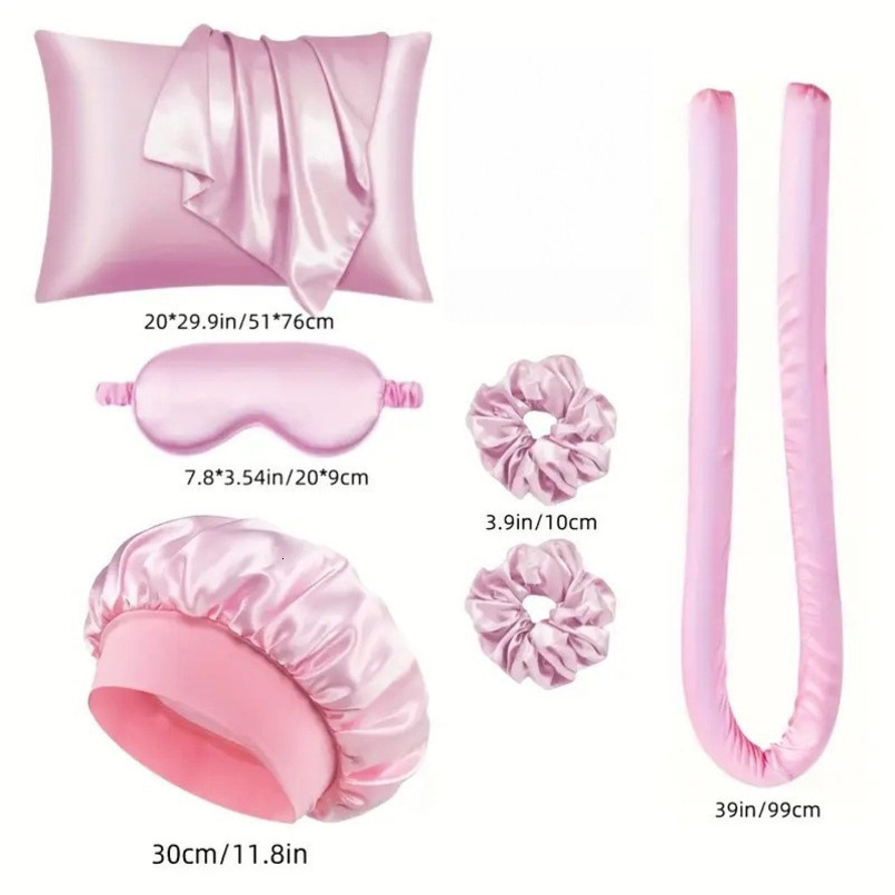 Pillowcase with Eye Mask and Hair Tie Set, Pillow Core Cover, Satin Scrunchie, Anti-Mite