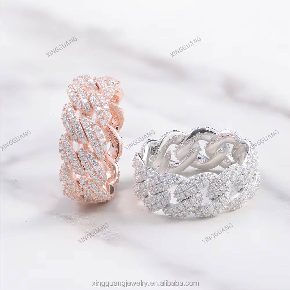 XingGuang Moissanite Cuban Ring Cross 925 Solid Silver Pass Diamond Test VVS Mossanite Hip Hop Mens Moissanite Cuban Link Ring