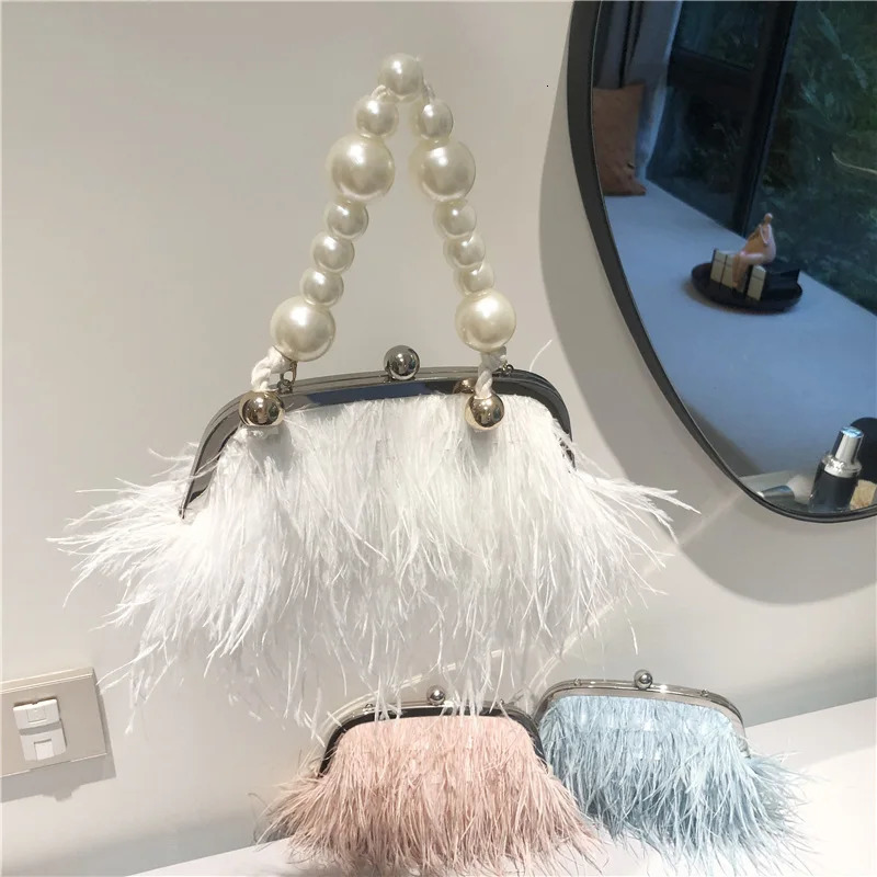 Feather Handbag Women Evening Crossbody Bag Pearl Chain Snake Chain Shoulder Bag Women Bags Party 250717