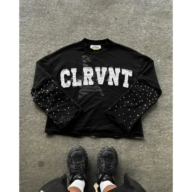 Street letter embroidery printed diamond long-sleeved high-quality O-neck T-shirt women Y2K grunge clothes trendy sports top 250714