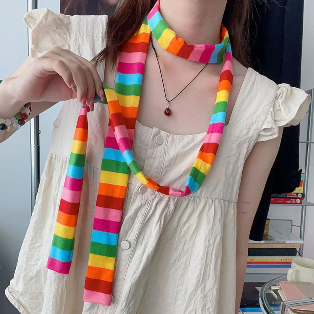 Ins Striped Y2K Girl Dopamine Girl Sub-Culture Colorful Striped Scarf Fashion Decorative Style Thin Scarf Spring And Autumn 250717