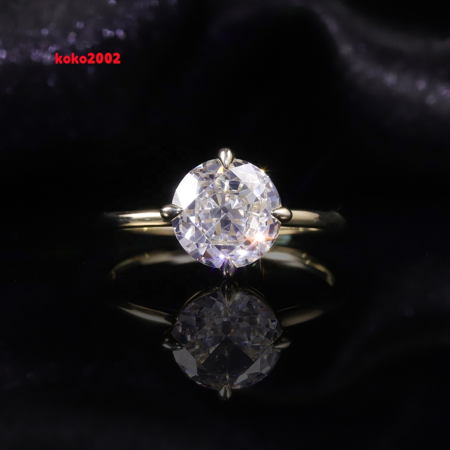 Minimalist 4 Prong Round Fancy Iced Cut 8mm D VVS Round Brilliant 2CT Moissanite 10K 14K Yellow Gold Ring With GRA Certificate