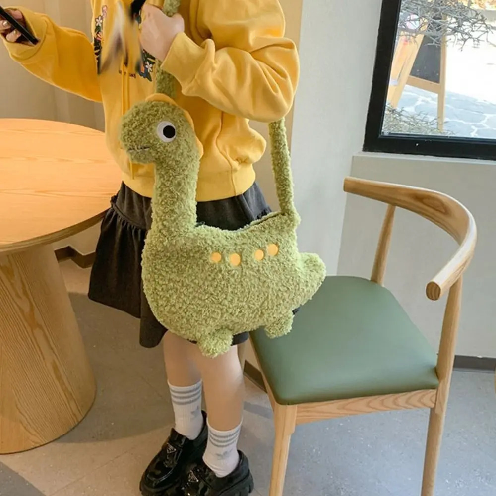 Fashion Zipper Long Neck Dinosaur Bag Plush Large Capacity Cartoon Crossbody Bag Solid Color Shoulder Bags Streetwear 250717