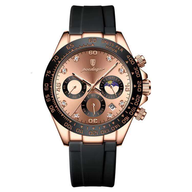 DHwatches Men's Sports Watch - Multifunction Chronograph, Moon Phase, 50M Waterproof, Silicone Strap, Luminous Quartz Wristwatch