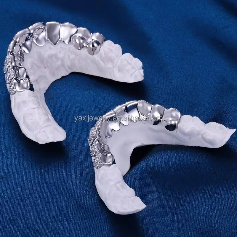 Custom TOP BOTTOM 10 S925 Silver 10K 14K Solid Gold Grillz Flawless Moissanite Lab Grown Diamond Teeth Grillz for Men Women