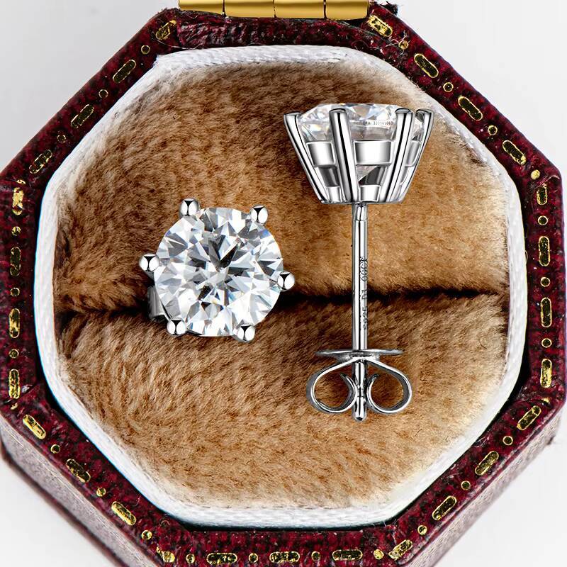 New Products GRA Certification 925 Sterling Silver 6.5mm 1CT Moissanite Stud Earrings for Women Jewelry
