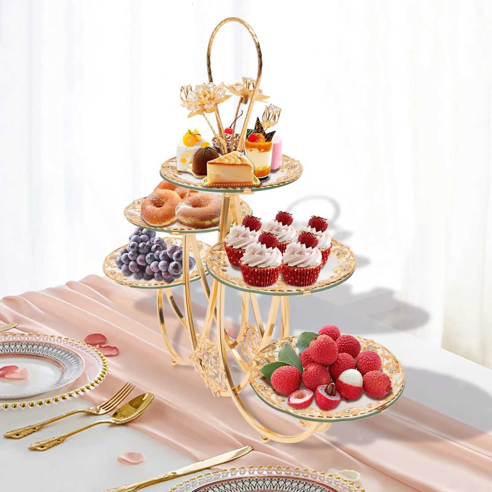 3-Tier Cake Stand with Tempered Glass Plates and Gold Iron Frame Perfect for Serving Cupcakes Desserts and Treats at Events X250721