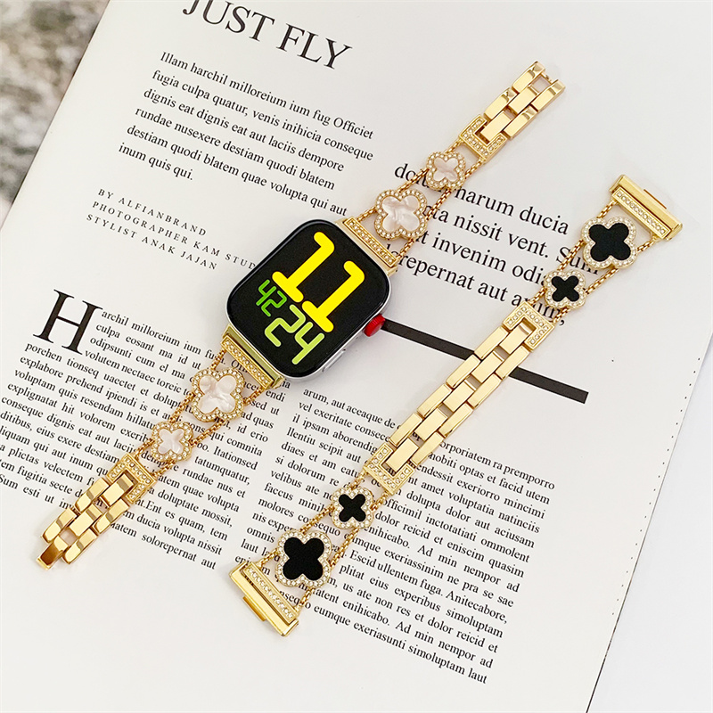 Shiny Four Leaf Clover metal applewatch straps for Apple Watch 49mm 46mm 45mm 44mm 42mm 41mm 40mm 38mm bands iwatch Series 10 9 8 7 6 5 4 3 Ultra 2 lu