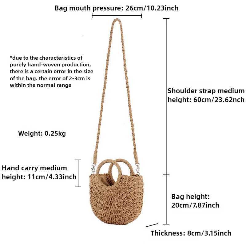 Straw Women Half-moon Beach Handbag Rattan Handmade Handle Summer Fashion Kintted Tote Bag Ladies Straw Bag Wrapped Beach Bag S250721