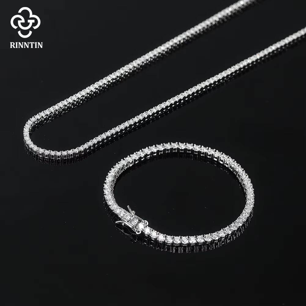 BMON01 Wholesale D Color VVS Moissanite Tennis Necklace Chain Iced Out 2MM 3MM 4MM 925 Silver Tennis Necklace Fine Jewelry