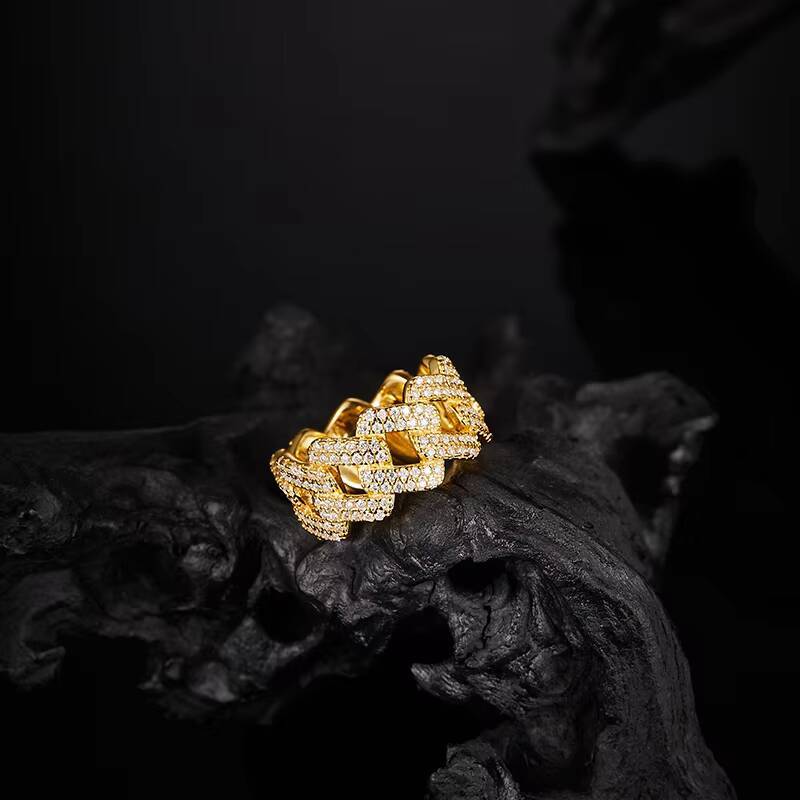 Hip Hop Iced Out Full Paved Moissanite Ring S925 Silver Plated 18K Gold Jewelry for Men and Women Certified Moissanite Ring