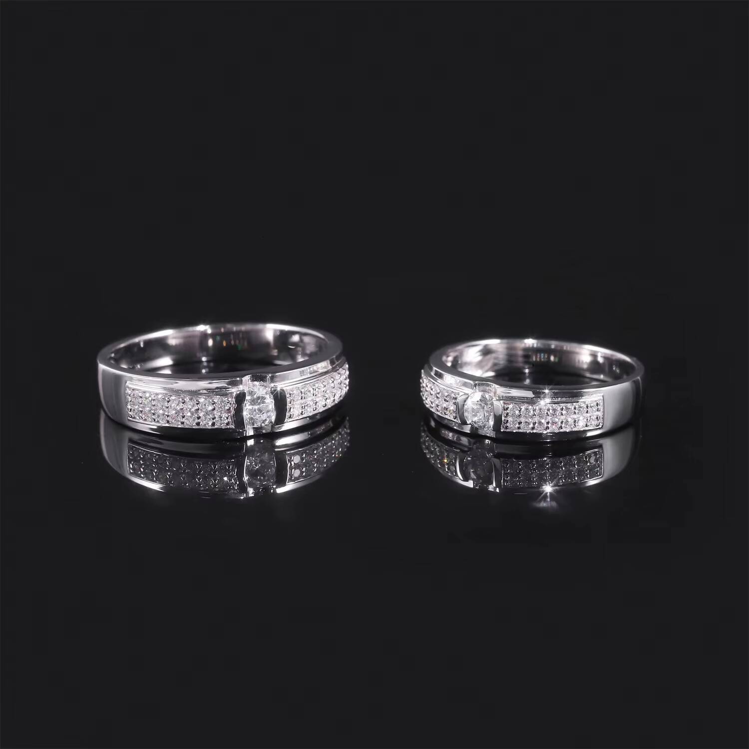 Abiding High-end Designer Gold Plated 925 Sterling Silver Half Eternity Band Moissanite Couple Ring Set Men Women Wedding Band
