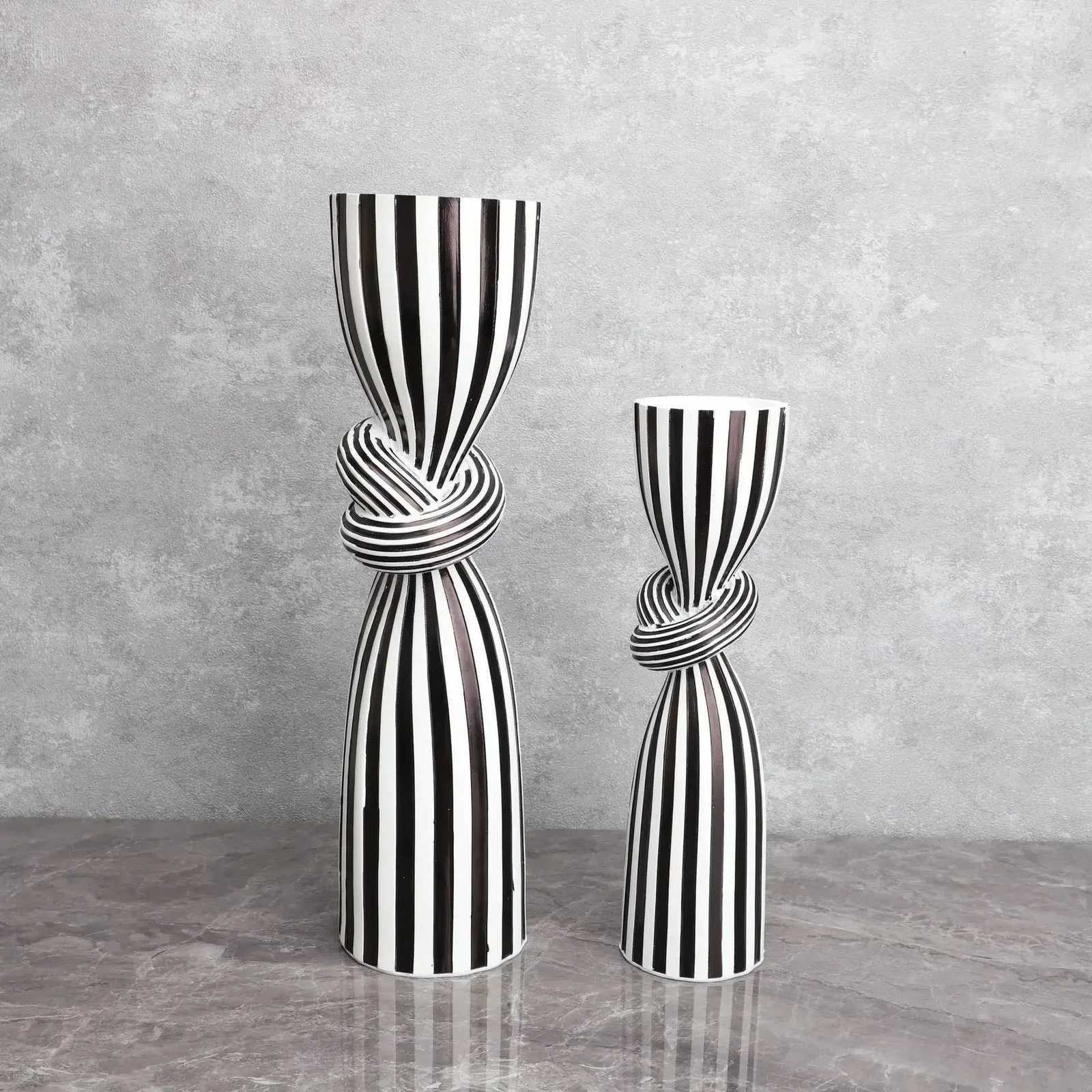 Black and White Striped Twisted Rope Knot Single Candle Holder Resin Dining Table Wedding Center Decoration Modern Decoration W250721