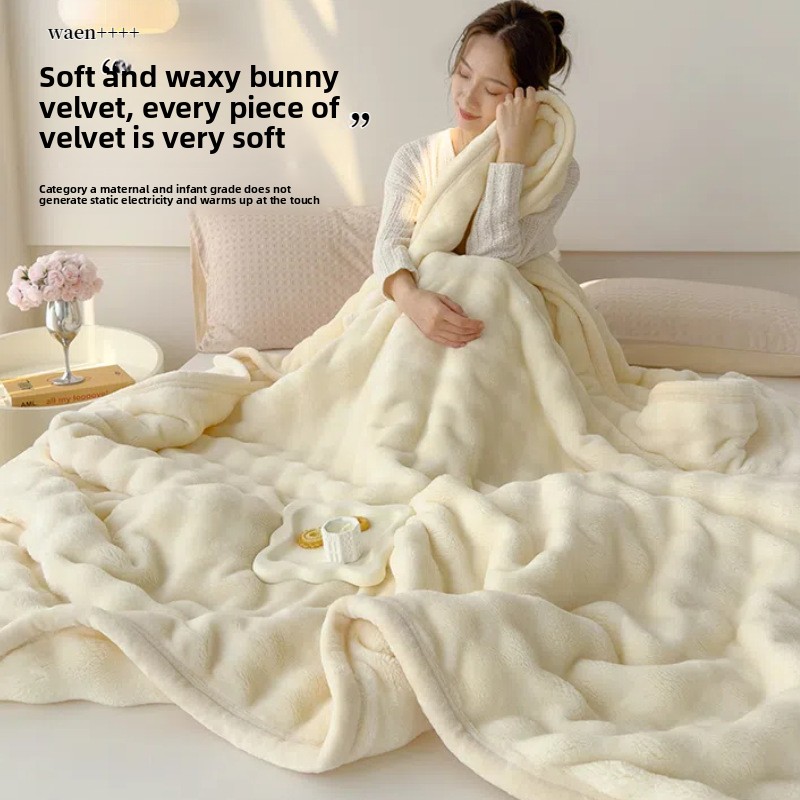 Designer blanket Maternal and infant grade bunny fleece blanket Large bubble sofa blanket Office nap blanket Solid color gift blanket