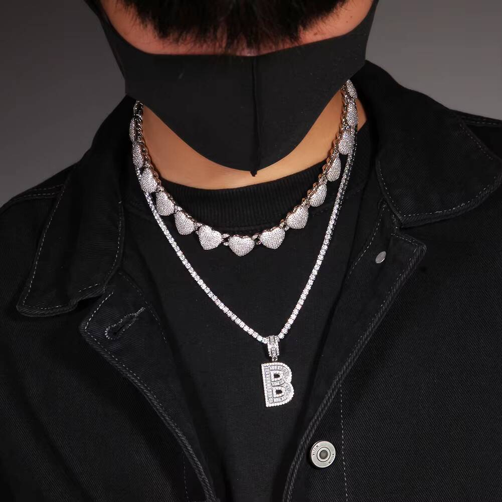 VOAINO Love Diamond Necklace Hip Hop Ins Style Fashion Collarbone Chain Street Men and Women With the Same Chain