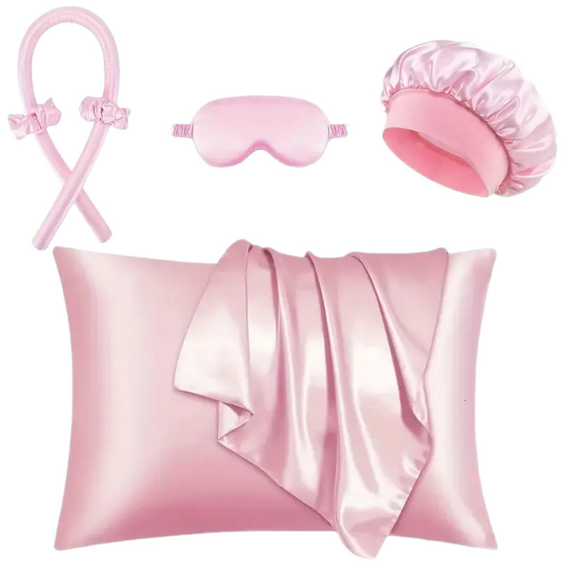 Pillowcase with Eye Mask and Hair Tie Set, Pillow Core Cover, Satin Scrunchie, Anti-Mite