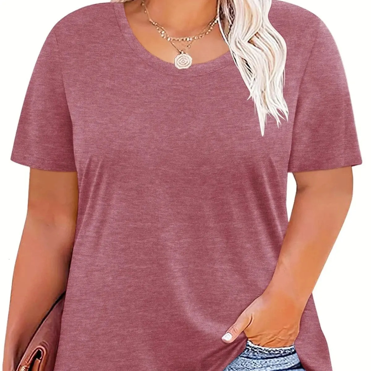 Plus Size Summer T Shirt Tops Short Sleeve Round Neck Casual Loose Fit Tee Tshirts Tunic 250707