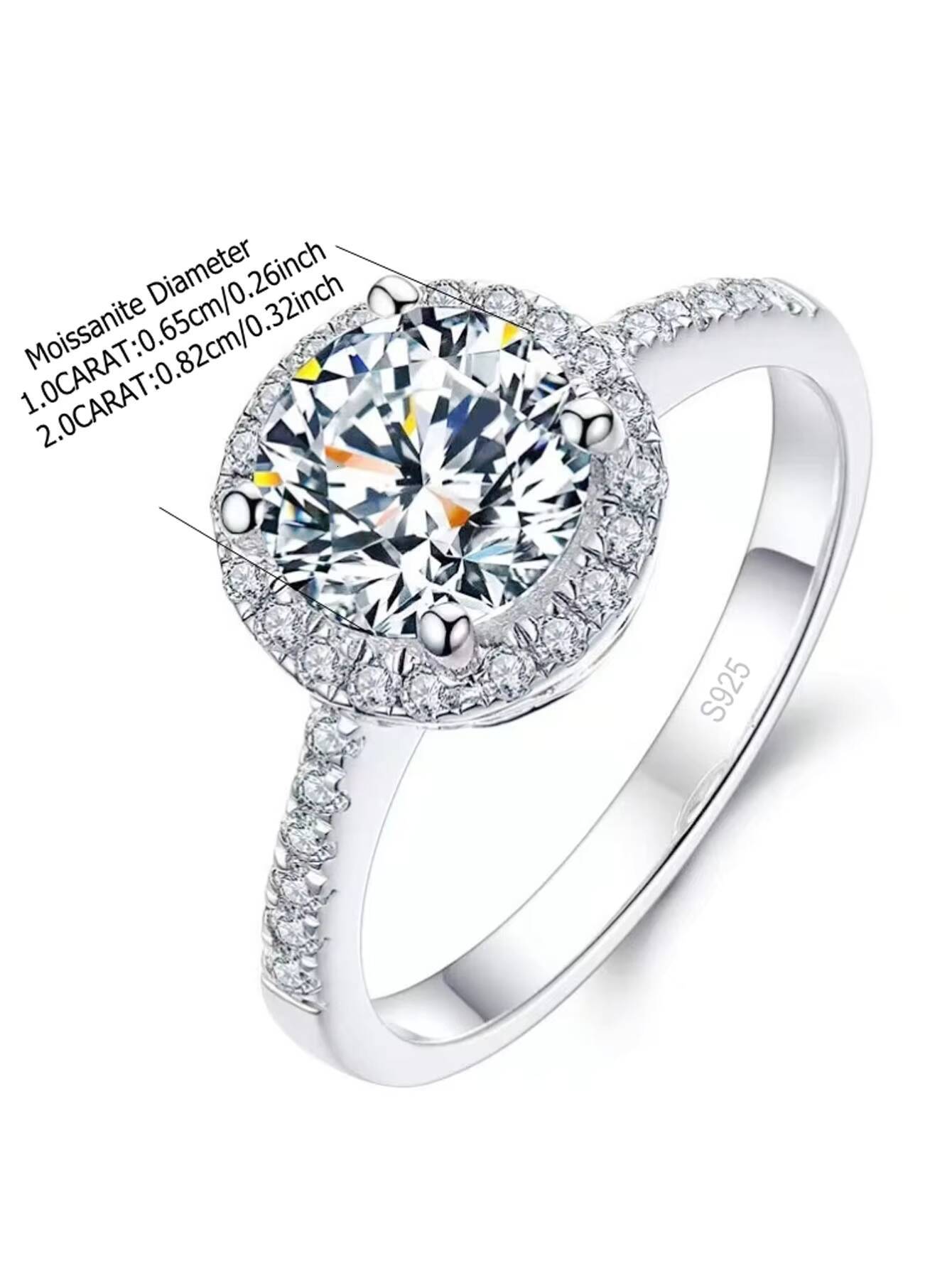 S925 Sterling Silver Moissanite Rings Diamond Round Charm Design for Wedding or Engagement Stylish Jewelry