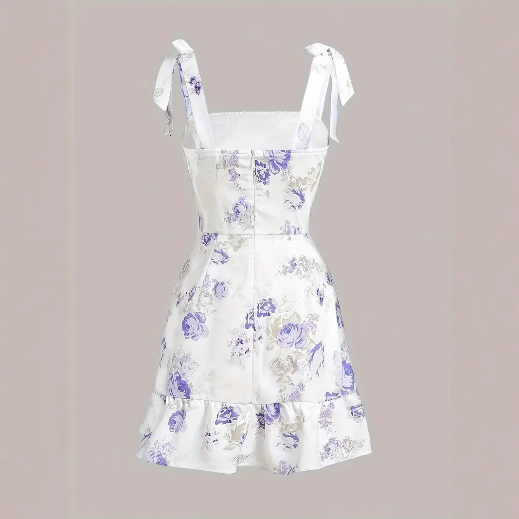 TEMU Women's New French Style Waist-Cinching Halter Long Dress Summer Floral