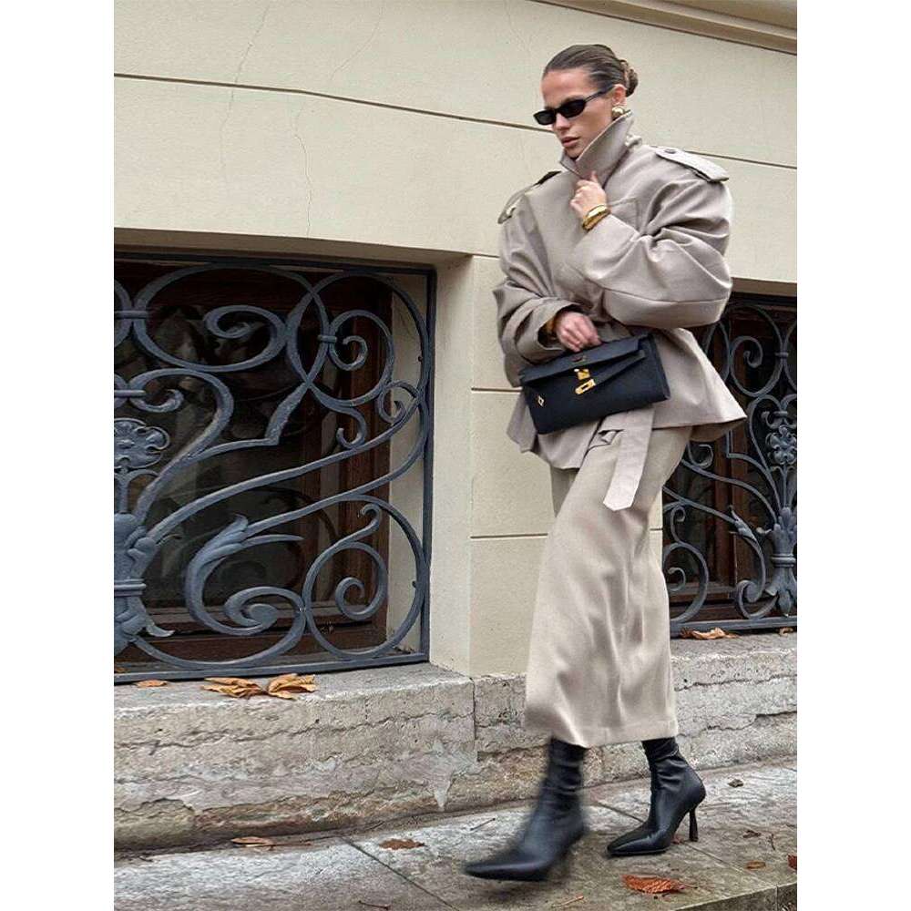 hoodie Casual Loose Jackets Women Lapel Long Sleeves Belt Double Breasted Short Windbreaker Spring Fashion Chic Streetwears Lady jacket