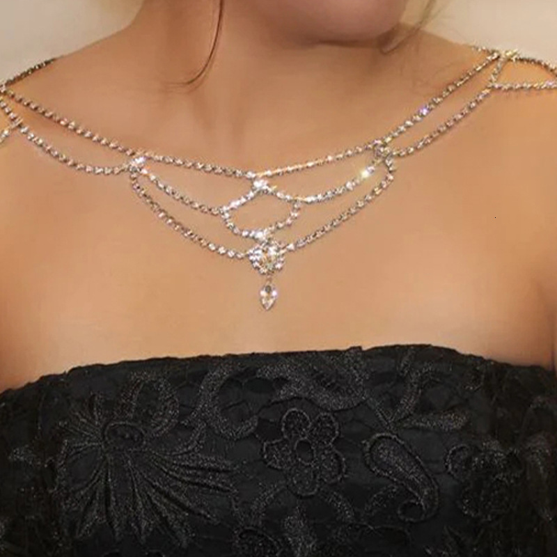 Multi Layer Fringe Shoulder Chain Moissanite Bling Bling Multi Layer Bridal Gown Accessories for Women Shoulder Chain