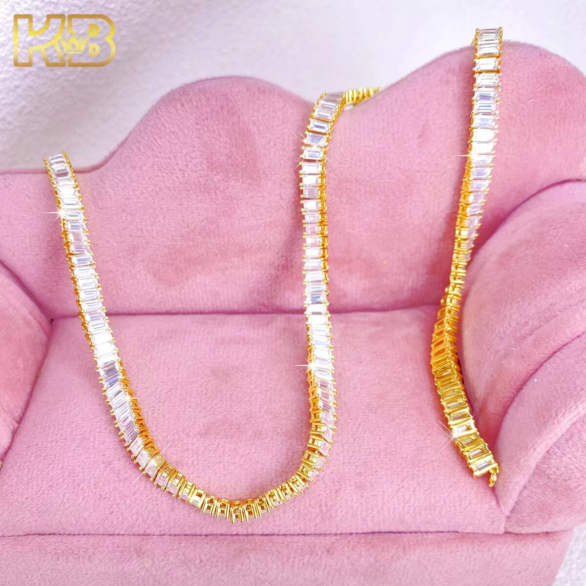 Luxury Baguette Moissanite Tennis Chain Necklace for Men Women Iced Out VVS Moissanite Hip Hop Jewelry Gift