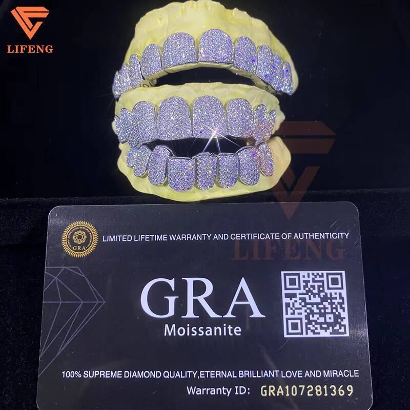 10K 14K 18K Vvs Moissanite Grillz Custom Gold Teeth Grillz With Round Brilliant Cut Hip Hop Diamond Grillz for Men Women