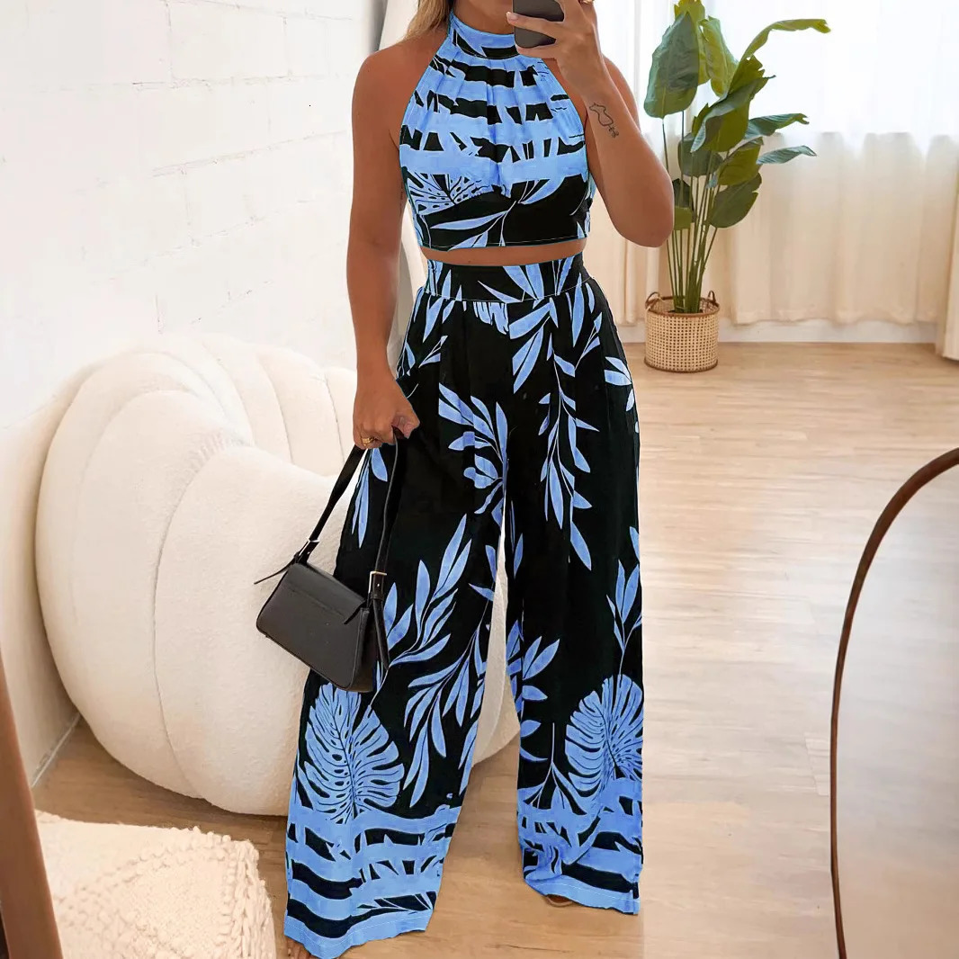 Women Sleeveless Low Cut V-Neck Printed Dress High Slit Sexy Dresses Trendy Half Skirt Womens Set Light Elegant Summer Set 250714