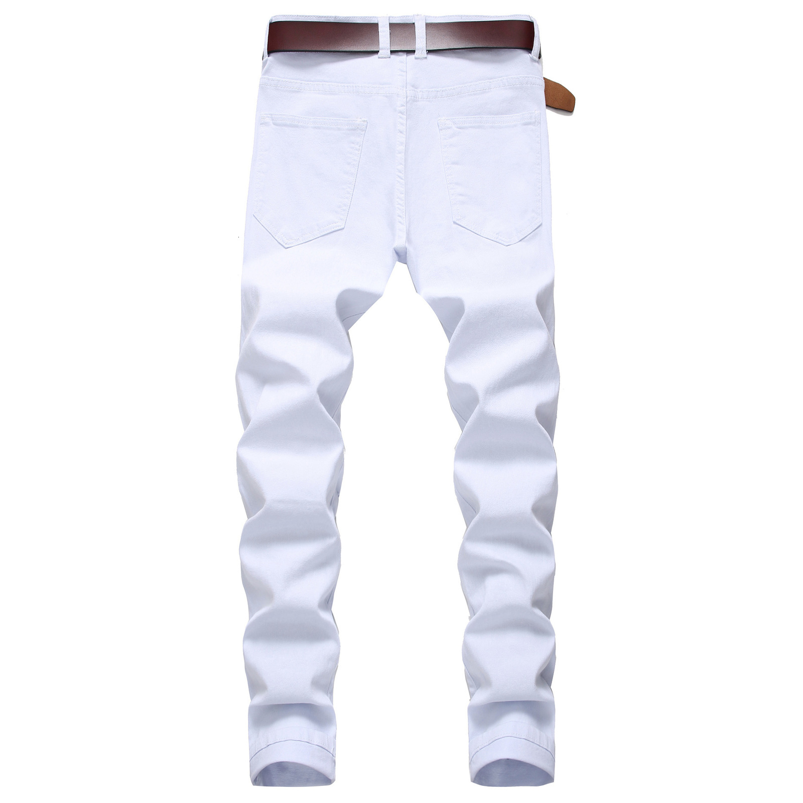 Mens casual large hole elastic pants slim fit cowboy mens multi hole white pants 240819