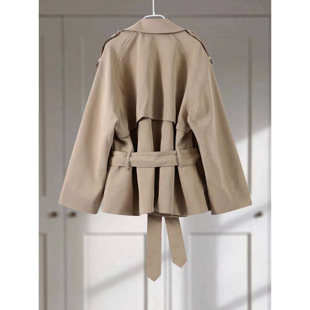 hoodie Casual Loose Jackets Women Lapel Long Sleeves Belt Double Breasted Short Windbreaker Spring Fashion Chic Streetwears Lady jacket