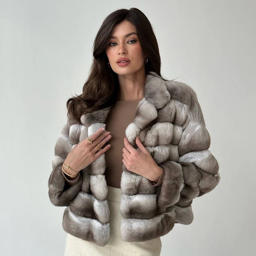 Women Chinchilla Fur Jacket For Women Natural Fur Coat Fluffy Jacket Rabbit Fur Coat Women Selling Clothes For 250717