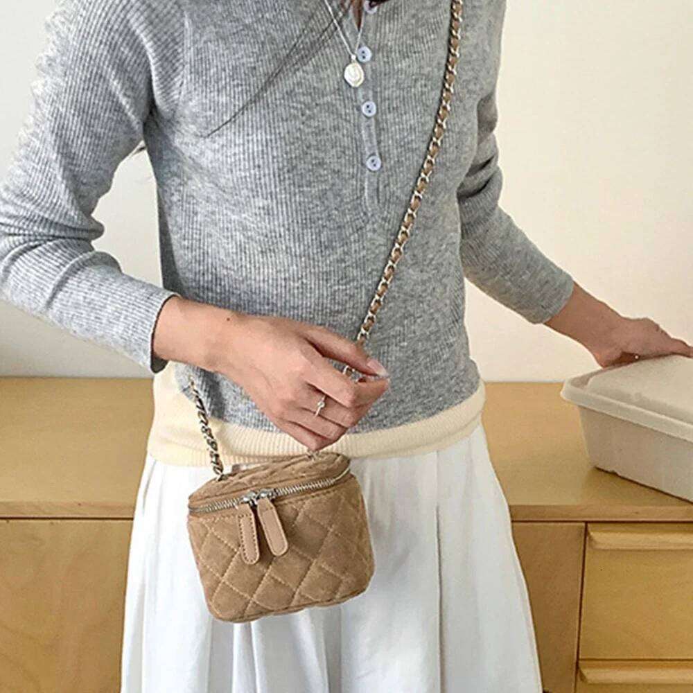 Mini Faux Suede Crossbody Bags For Women 2025 New Designer Box Lingge Chains Shoulder Bag Lipstick Coins Sling Purse