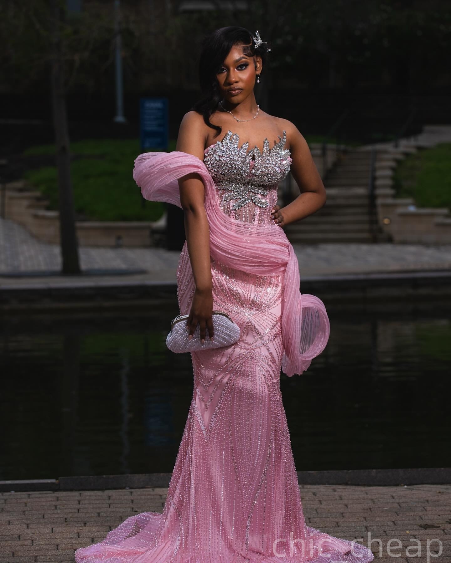 Pink Mermaid Prom Dresses 2025 Crystals Sparkly Sequined Stylish Evening Formal Party Second Birthday Engagement Gowns Plus Size Dress For Special Occ